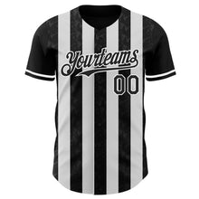 Laden Sie das Bild in den Galerie-Viewer, Custom Black-White Classic Vertical Stripe Fluid Liquid Texture Authentic Baseball Jersey
