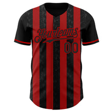 Laden Sie das Bild in den Galerie-Viewer, Custom Black-Red Classic Vertical Stripe Fluid Liquid Texture Authentic Baseball Jersey
