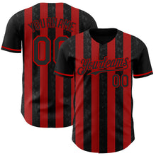 Laden Sie das Bild in den Galerie-Viewer, Custom Black-Red Classic Vertical Stripe Fluid Liquid Texture Authentic Baseball Jersey

