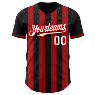 Custom Black White-Red Classic Vertical Stripe Fluid Liquid Texture Authentic Baseball Jersey