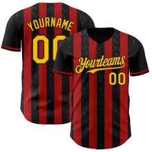 Load image into Gallery viewer, Custom Black Gold-Red Classic Vertical Stripe Fluid Liquid Texture Authentic Baseball Jersey
