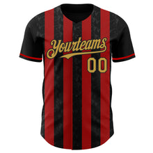 Загрузить изображение в средство просмотра галереи, Custom Black Old Gold-Red Classic Vertical Stripe Fluid Liquid Texture Authentic Baseball Jersey

