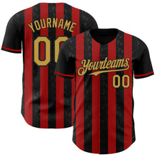 Загрузить изображение в средство просмотра галереи, Custom Black Old Gold-Red Classic Vertical Stripe Fluid Liquid Texture Authentic Baseball Jersey
