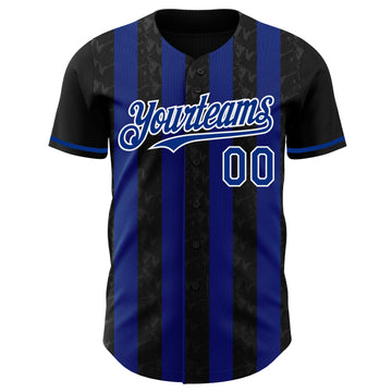 Custom Black Royal-White Classic Vertical Stripe Fluid Liquid Texture Authentic Baseball Jersey