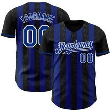 Загрузить изображение в средство просмотра галереи, Custom Black Royal-White Classic Vertical Stripe Fluid Liquid Texture Authentic Baseball Jersey
