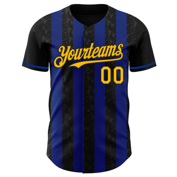 Custom Black Gold-Royal Classic Vertical Stripe Fluid Liquid Texture Authentic Baseball Jersey