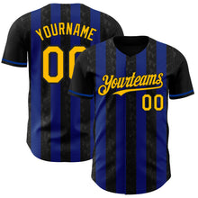 Load image into Gallery viewer, Custom Black Gold-Royal Classic Vertical Stripe Fluid Liquid Texture Authentic Baseball Jersey
