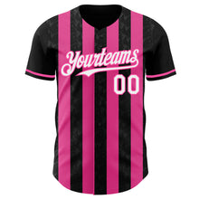 Load image into Gallery viewer, Custom Black White-Pink Classic Vertical Stripe Fluid Liquid Texture Authentic Baseball Jersey
