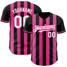 Load image into Gallery viewer, Custom Black White-Pink Classic Vertical Stripe Fluid Liquid Texture Authentic Baseball Jersey
