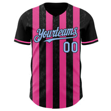 Load image into Gallery viewer, Custom Black Light Blue-Pink Classic Vertical Stripe Fluid Liquid Texture Authentic Baseball Jersey
