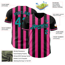 Load image into Gallery viewer, Custom Black Teal-Pink Classic Vertical Stripe Fluid Liquid Texture Authentic Baseball Jersey
