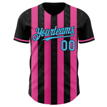 Laden Sie das Bild in den Galerie-Viewer, Custom Black Sky Blue-Pink Classic Vertical Stripe Fluid Liquid Texture Authentic Baseball Jersey
