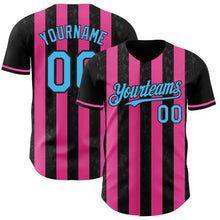 Laden Sie das Bild in den Galerie-Viewer, Custom Black Sky Blue-Pink Classic Vertical Stripe Fluid Liquid Texture Authentic Baseball Jersey

