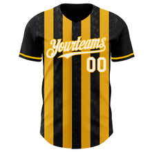 Загрузить изображение в средство просмотра галереи, Custom Black White-Gold Classic Vertical Stripe Fluid Liquid Texture Authentic Baseball Jersey
