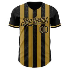 Charger l'image dans la galerie, Custom Black-Old Gold Classic Vertical Stripe Fluid Liquid Texture Authentic Baseball Jersey
