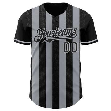 Custom Black-Gray Classic Vertical Stripe Fluid Liquid Texture Authentic Baseball Jersey
