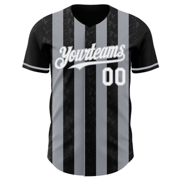 Custom Black White-Gray Classic Vertical Stripe Fluid Liquid Texture Authentic Baseball Jersey