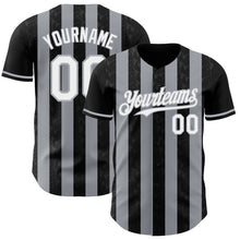 Laden Sie das Bild in den Galerie-Viewer, Custom Black White-Gray Classic Vertical Stripe Fluid Liquid Texture Authentic Baseball Jersey
