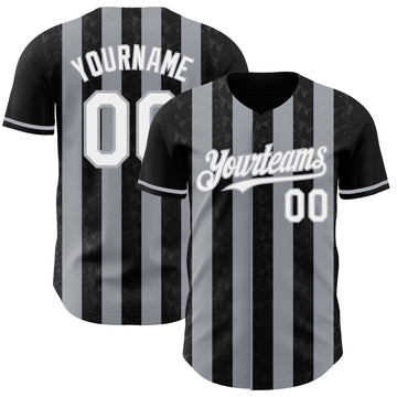 Custom Black White-Gray Classic Vertical Stripe Fluid Liquid Texture Authentic Baseball Jersey