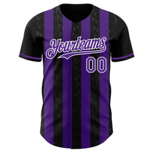 Laden Sie das Bild in den Galerie-Viewer, Custom Black Purple-White Classic Vertical Stripe Fluid Liquid Texture Authentic Baseball Jersey
