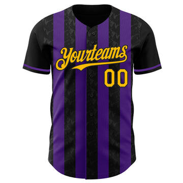 Custom Black Gold-Purple Classic Vertical Stripe Fluid Liquid Texture Authentic Baseball Jersey