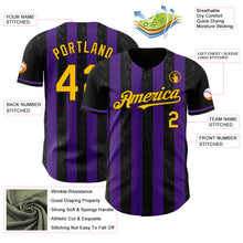 Charger l'image dans la galerie, Custom Black Gold-Purple Classic Vertical Stripe Fluid Liquid Texture Authentic Baseball Jersey
