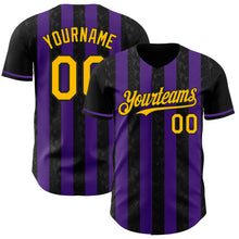 Charger l'image dans la galerie, Custom Black Gold-Purple Classic Vertical Stripe Fluid Liquid Texture Authentic Baseball Jersey
