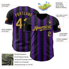 Загрузить изображение в средство просмотра галереи, Custom Black Old Gold-Purple Classic Vertical Stripe Fluid Liquid Texture Authentic Baseball Jersey
