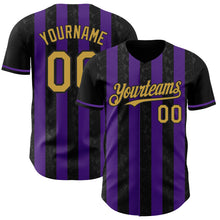 Загрузить изображение в средство просмотра галереи, Custom Black Old Gold-Purple Classic Vertical Stripe Fluid Liquid Texture Authentic Baseball Jersey

