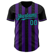 Laden Sie das Bild in den Galerie-Viewer, Custom Black Teal-Purple Classic Vertical Stripe Fluid Liquid Texture Authentic Baseball Jersey
