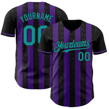Laden Sie das Bild in den Galerie-Viewer, Custom Black Teal-Purple Classic Vertical Stripe Fluid Liquid Texture Authentic Baseball Jersey
