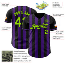 Laden Sie das Bild in den Galerie-Viewer, Custom Black Neon Green-Purple Classic Vertical Stripe Fluid Liquid Texture Authentic Baseball Jersey
