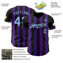 Laden Sie das Bild in den Galerie-Viewer, Custom Black Light Blue-Purple Classic Vertical Stripe Fluid Liquid Texture Authentic Baseball Jersey
