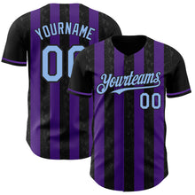 Laden Sie das Bild in den Galerie-Viewer, Custom Black Light Blue-Purple Classic Vertical Stripe Fluid Liquid Texture Authentic Baseball Jersey
