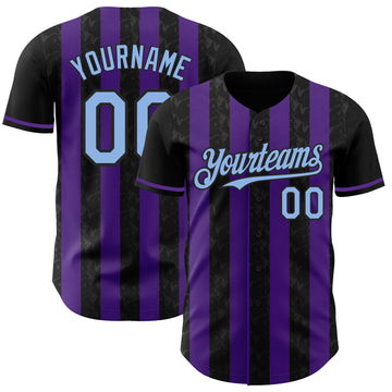Custom Black Light Blue-Purple Classic Vertical Stripe Fluid Liquid Texture Authentic Baseball Jersey