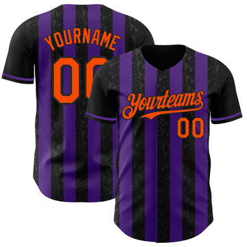 Custom Black Orange-Purple Classic Vertical Stripe Fluid Liquid Texture Authentic Baseball Jersey