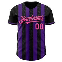 Charger l'image dans la galerie, Custom Black Pink-Purple Classic Vertical Stripe Fluid Liquid Texture Authentic Baseball Jersey
