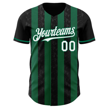 Custom Black White-Kelly Green Classic Vertical Stripe Fluid Liquid Texture Authentic Baseball Jersey