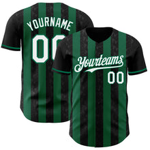 Загрузить изображение в средство просмотра галереи, Custom Black White-Kelly Green Classic Vertical Stripe Fluid Liquid Texture Authentic Baseball Jersey

