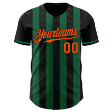 Laden Sie das Bild in den Galerie-Viewer, Custom Black Orange-Kelly Green Classic Vertical Stripe Fluid Liquid Texture Authentic Baseball Jersey

