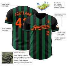 Laden Sie das Bild in den Galerie-Viewer, Custom Black Orange-Kelly Green Classic Vertical Stripe Fluid Liquid Texture Authentic Baseball Jersey
