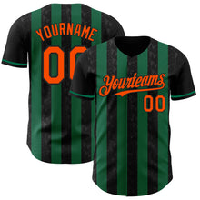 Laden Sie das Bild in den Galerie-Viewer, Custom Black Orange-Kelly Green Classic Vertical Stripe Fluid Liquid Texture Authentic Baseball Jersey

