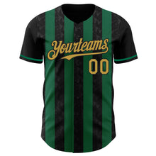 Загрузить изображение в средство просмотра галереи, Custom Black Old Gold-Kelly Green Classic Vertical Stripe Fluid Liquid Texture Authentic Baseball Jersey
