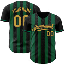 Загрузить изображение в средство просмотра галереи, Custom Black Old Gold-Kelly Green Classic Vertical Stripe Fluid Liquid Texture Authentic Baseball Jersey
