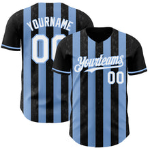Load image into Gallery viewer, Custom Black White-Light Blue Classic Vertical Stripe Fluid Liquid Texture Authentic Baseball Jersey
