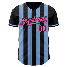 Загрузить изображение в средство просмотра галереи, Custom Black Pink-Light Blue Classic Vertical Stripe Fluid Liquid Texture Authentic Baseball Jersey
