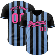 Загрузить изображение в средство просмотра галереи, Custom Black Pink-Light Blue Classic Vertical Stripe Fluid Liquid Texture Authentic Baseball Jersey
