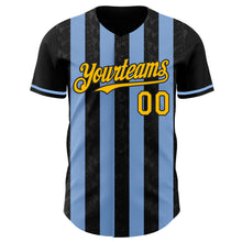 Laden Sie das Bild in den Galerie-Viewer, Custom Black Gold-Light Blue Classic Vertical Stripe Fluid Liquid Texture Authentic Baseball Jersey
