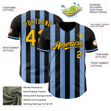 Laden Sie das Bild in den Galerie-Viewer, Custom Black Gold-Light Blue Classic Vertical Stripe Fluid Liquid Texture Authentic Baseball Jersey
