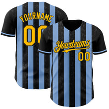 Laden Sie das Bild in den Galerie-Viewer, Custom Black Gold-Light Blue Classic Vertical Stripe Fluid Liquid Texture Authentic Baseball Jersey
